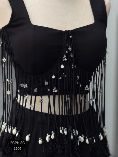 Luxury Black & Crimson Designer Evening Lehenga for Women